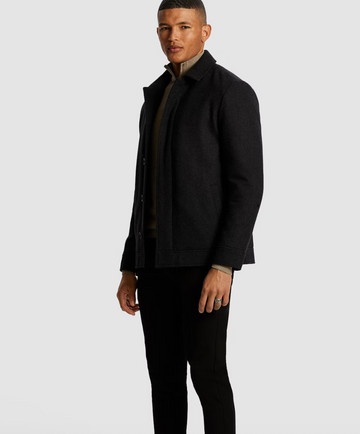 Charcoal Greenwich Wool Textured Melton Jacket
