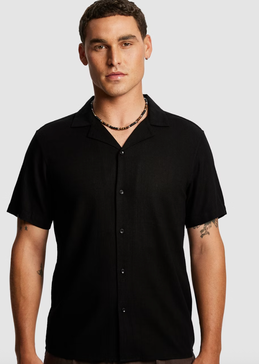Black Mclean Viscose Linen Shirt