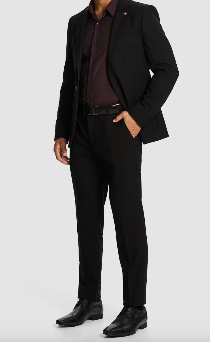 Black Carbone Slim Stretch Textured Dress Pant