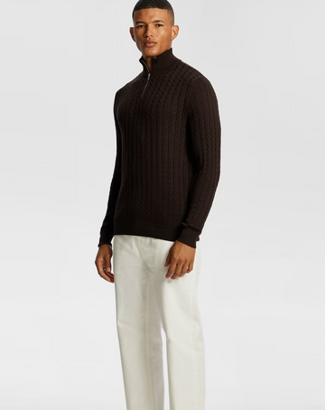 Chocolate Eddie 1/4 Zip Cable Knit