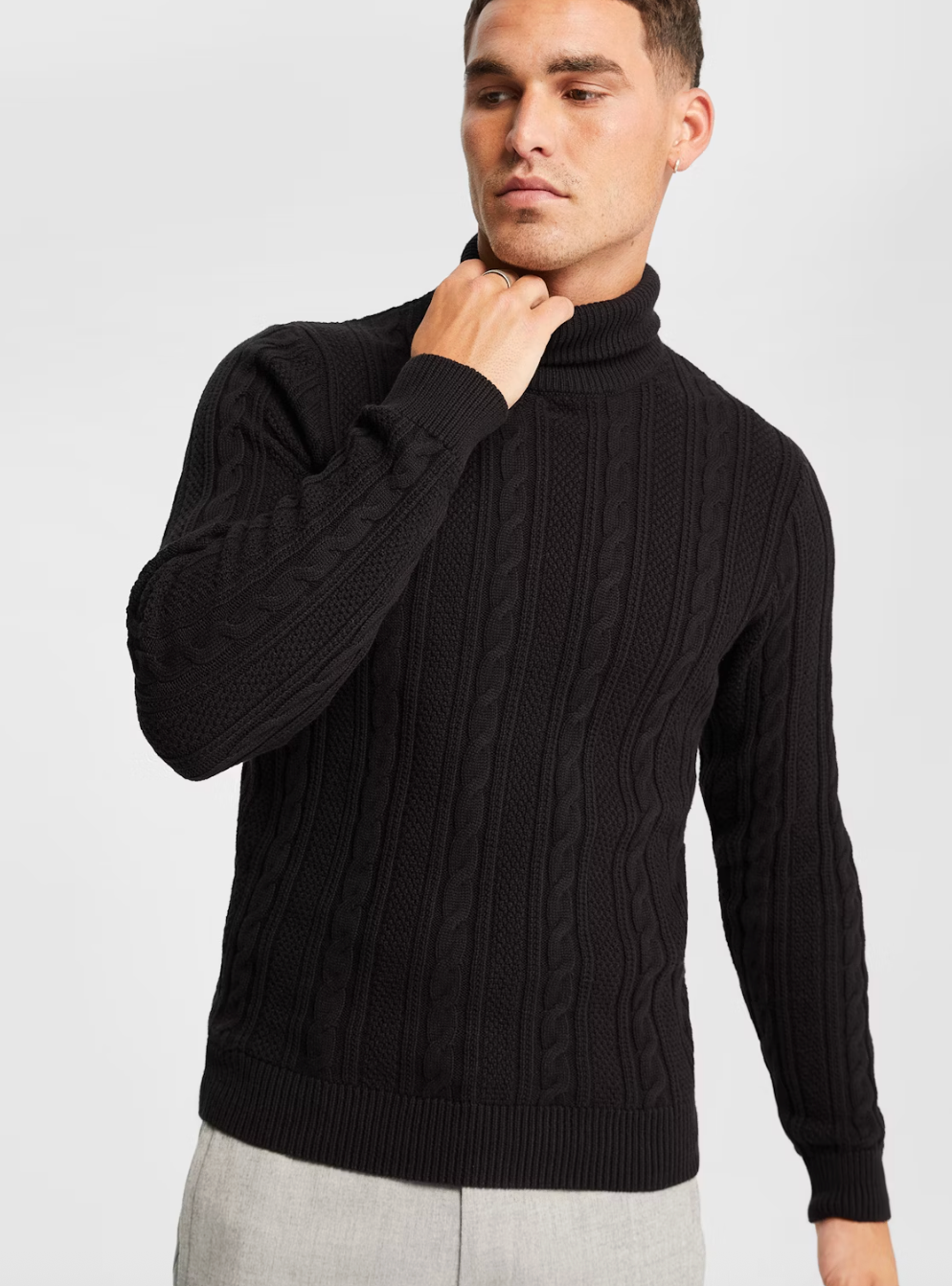 Black Tommy Roll Neck Cable Knit
