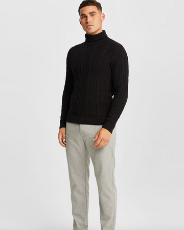 Black Tommy Roll Neck Cable Knit