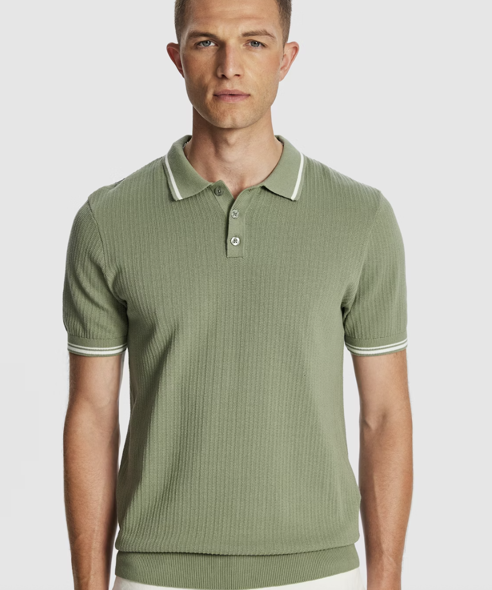 Sage Fortune Knitted Polo Shirt