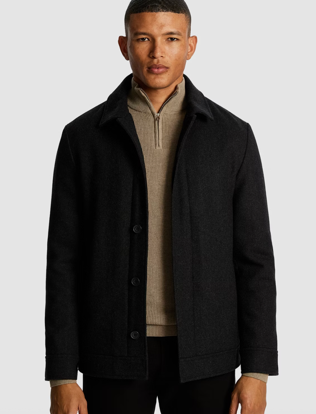 Charcoal Greenwich Wool Textured Melton Jacket