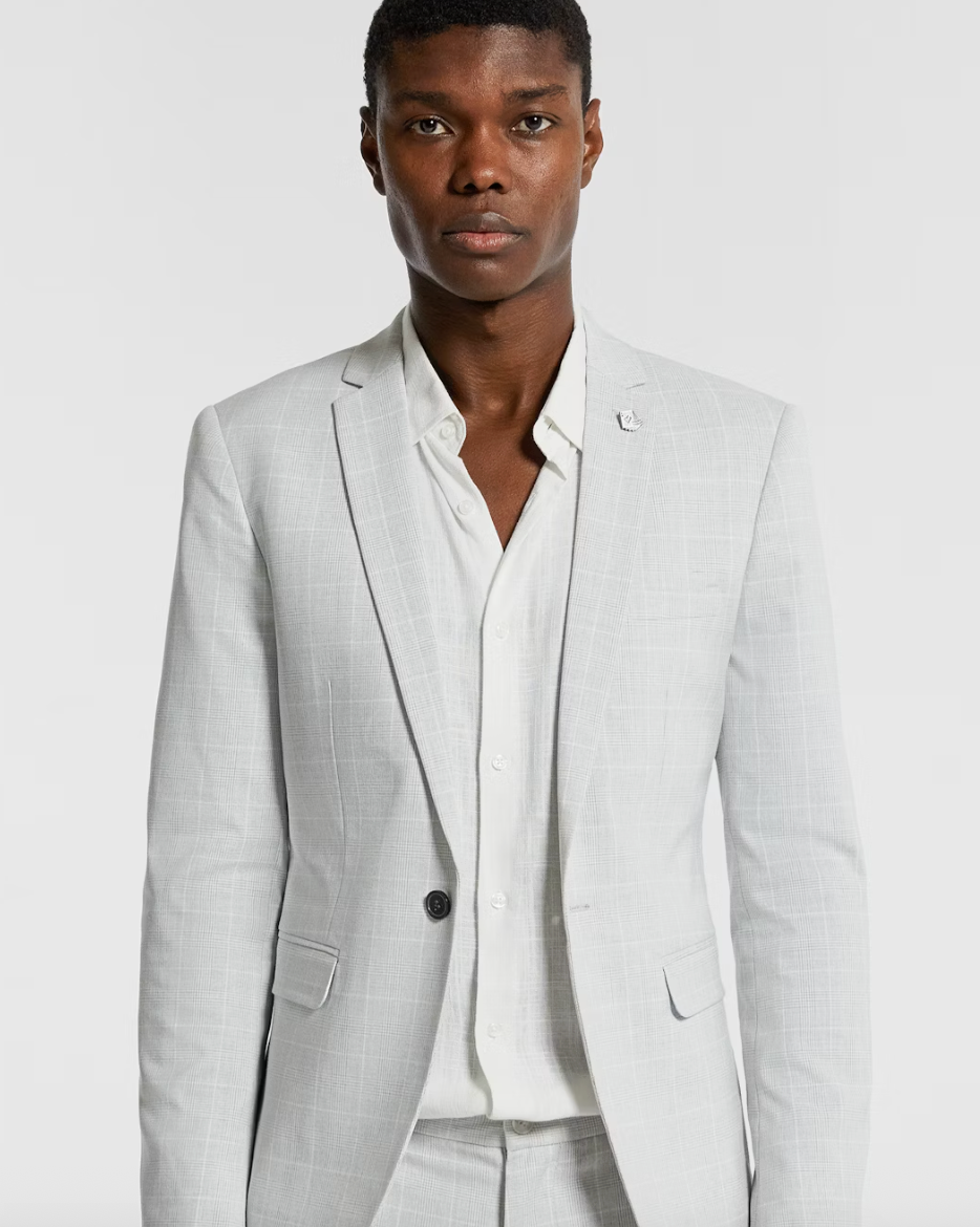 Ice Grey Terrazzo Check Stretch Blazer
