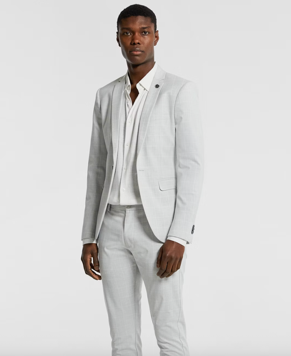 Ice Grey Terrazzo Check Stretch Blazer