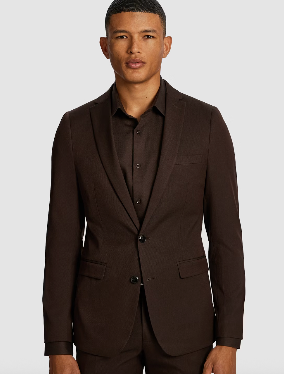 Chocolate Walster Skinny Stretch Textured Suit Jacket